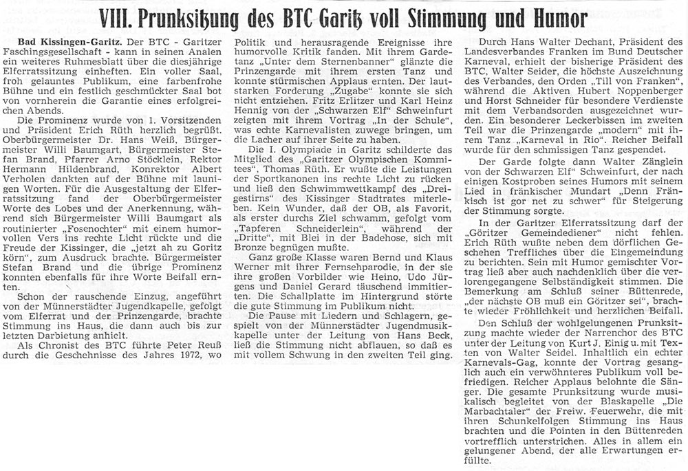 VII. Prunksitzung des BTC voll Stimmung und Humor