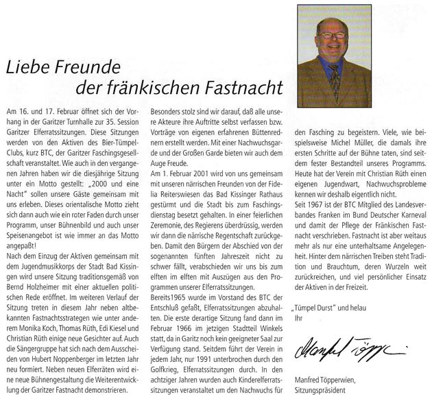 Liebe Freunde der Fränkischen Fastnacht