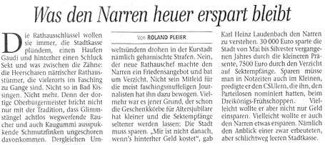 Was den Narren heuer erspart bleibt