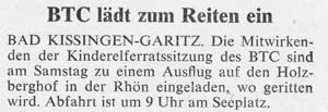 BTC lädt zum Reiten ein