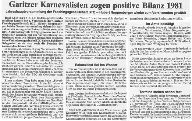Garitzer Karnevalisten zogen positive Bilanz 1981