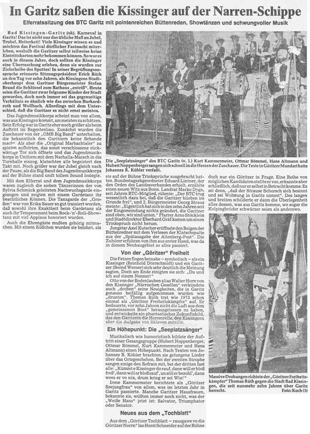 In Garitz saßen die Kissinger auf der Narren-Schippe